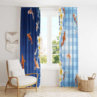 Hawaii And Japan Window Curtain Plumeria Lei With Koi Fish Blue - Polynesian Pride