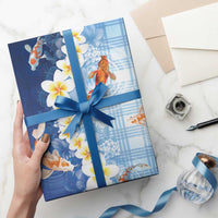 Hawaii And Japan Wrapping Paper Plumeria Lei With Koi Fish Blue LT05 - Polynesian Pride