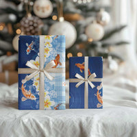 Hawaii And Japan Wrapping Paper Plumeria Lei With Koi Fish Blue LT05 - Polynesian Pride