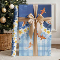 Hawaii And Japan Wrapping Paper Plumeria Lei With Koi Fish Blue LT05 - Polynesian Pride