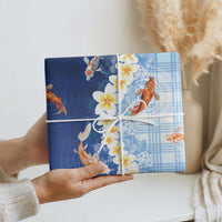 Hawaii And Japan Wrapping Paper Plumeria Lei With Koi Fish Blue LT05 - Polynesian Pride
