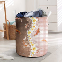Hawaii And Japan Laundry Basket Plumeria Lei With Koi Fish Beige LT05 Beige - Polynesian Pride