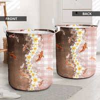 Hawaii And Japan Laundry Basket Plumeria Lei With Koi Fish Beige LT05 - Polynesian Pride