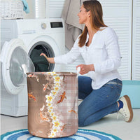 Hawaii And Japan Laundry Basket Plumeria Lei With Koi Fish Beige LT05 - Polynesian Pride