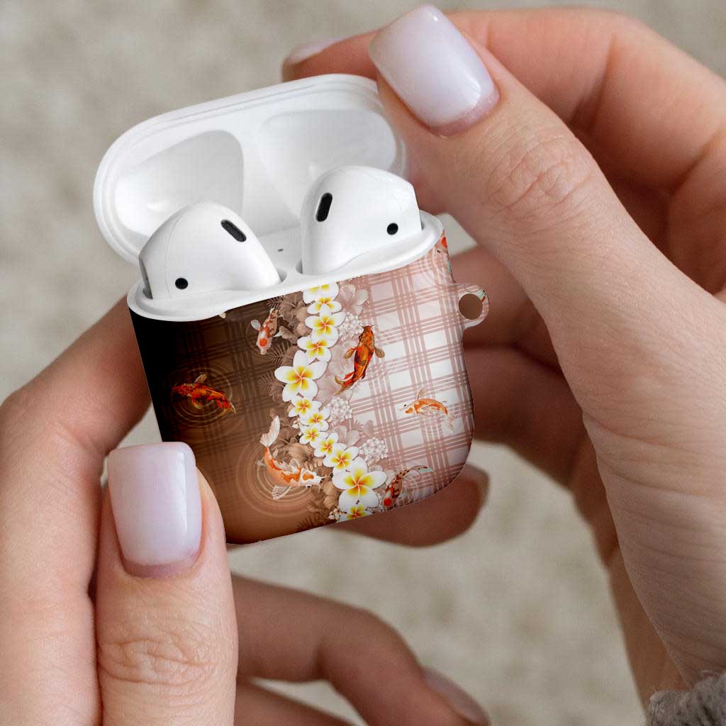Hawaii And Japan AirPods Case Plumeria Lei With Koi Fish Beige LT05 - Polynesian Pride