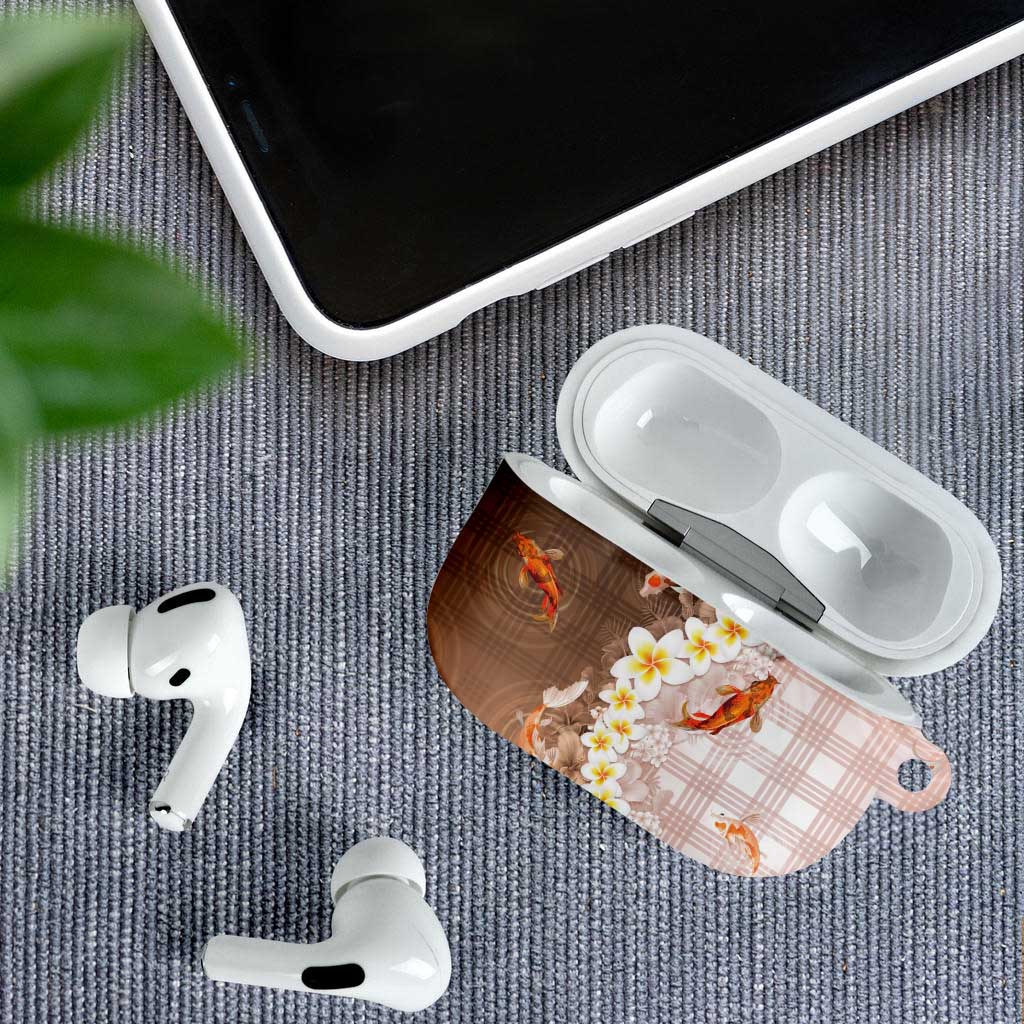 Hawaii And Japan AirPods Case Plumeria Lei With Koi Fish Beige LT05 - Polynesian Pride