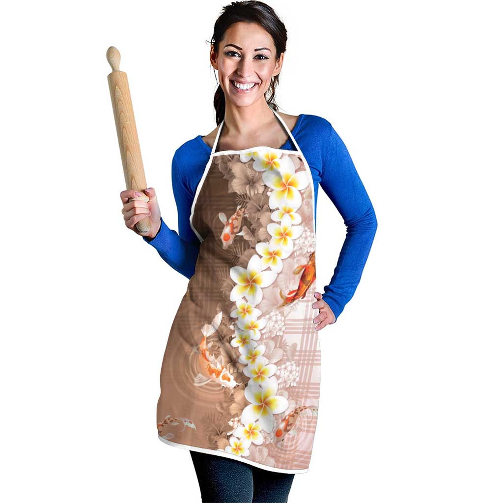 Hawaii And Japan Apron Plumeria Lei With Koi Fish Beige LT05 - Polynesian Pride