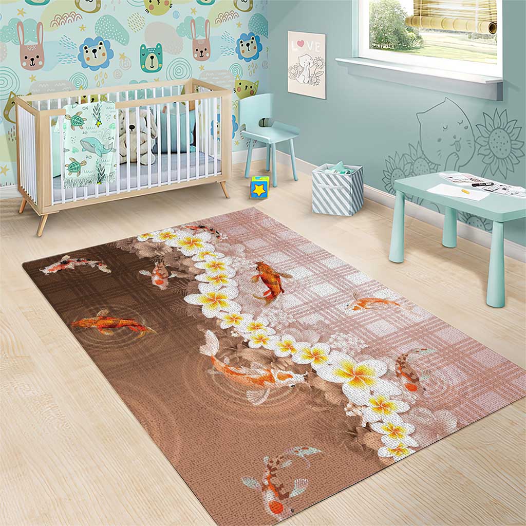 Hawaii And Japan Area Rug Plumeria Lei With Koi Fish Beige - Polynesian Pride