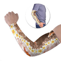 Hawaii And Japan Arm Sleeves Plumeria Lei With Koi Fish Beige LT05 Set of 2 Beige - Polynesian Pride