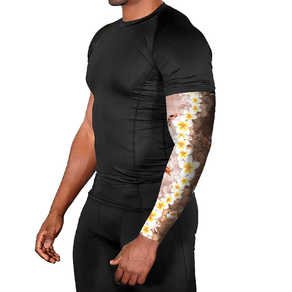 Hawaii And Japan Arm Sleeves Plumeria Lei With Koi Fish Beige LT05 - Polynesian Pride