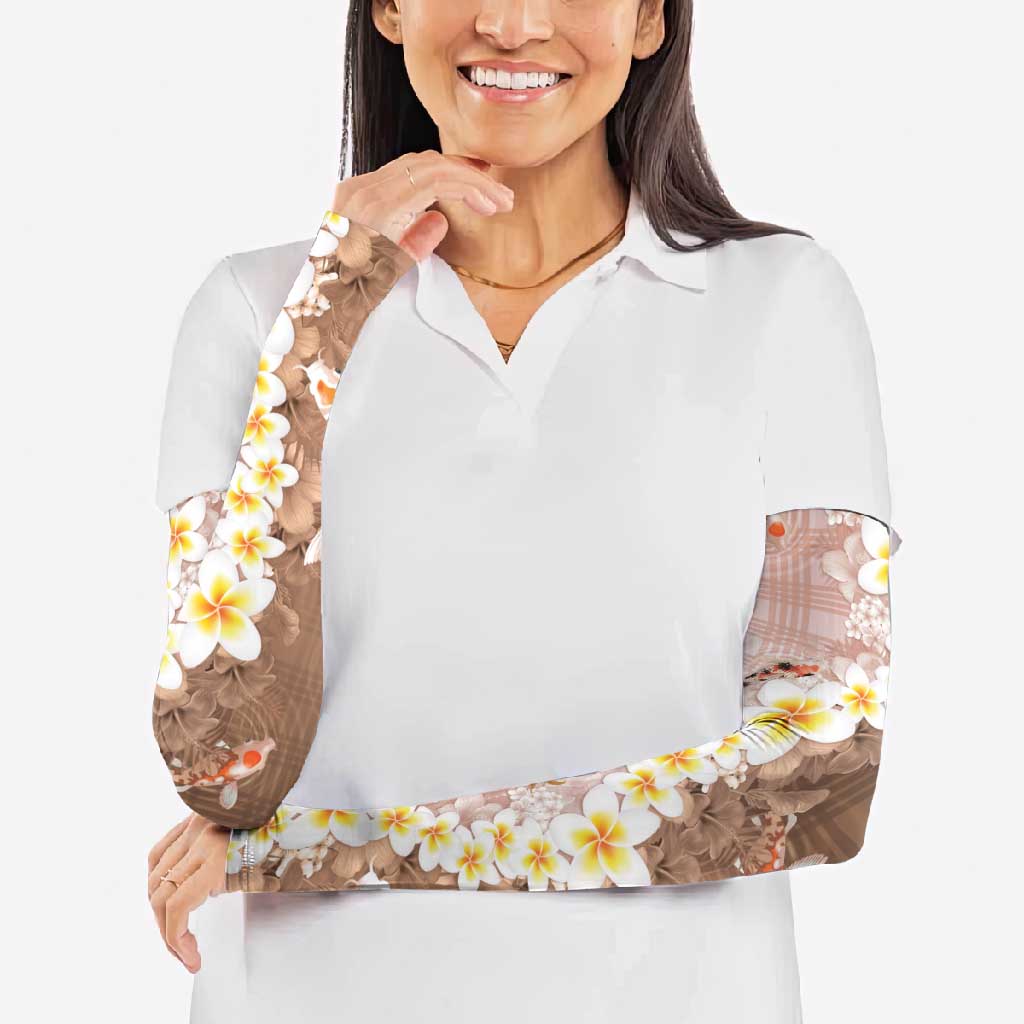 Hawaii And Japan Arm Sleeves Plumeria Lei With Koi Fish Beige LT05 - Polynesian Pride