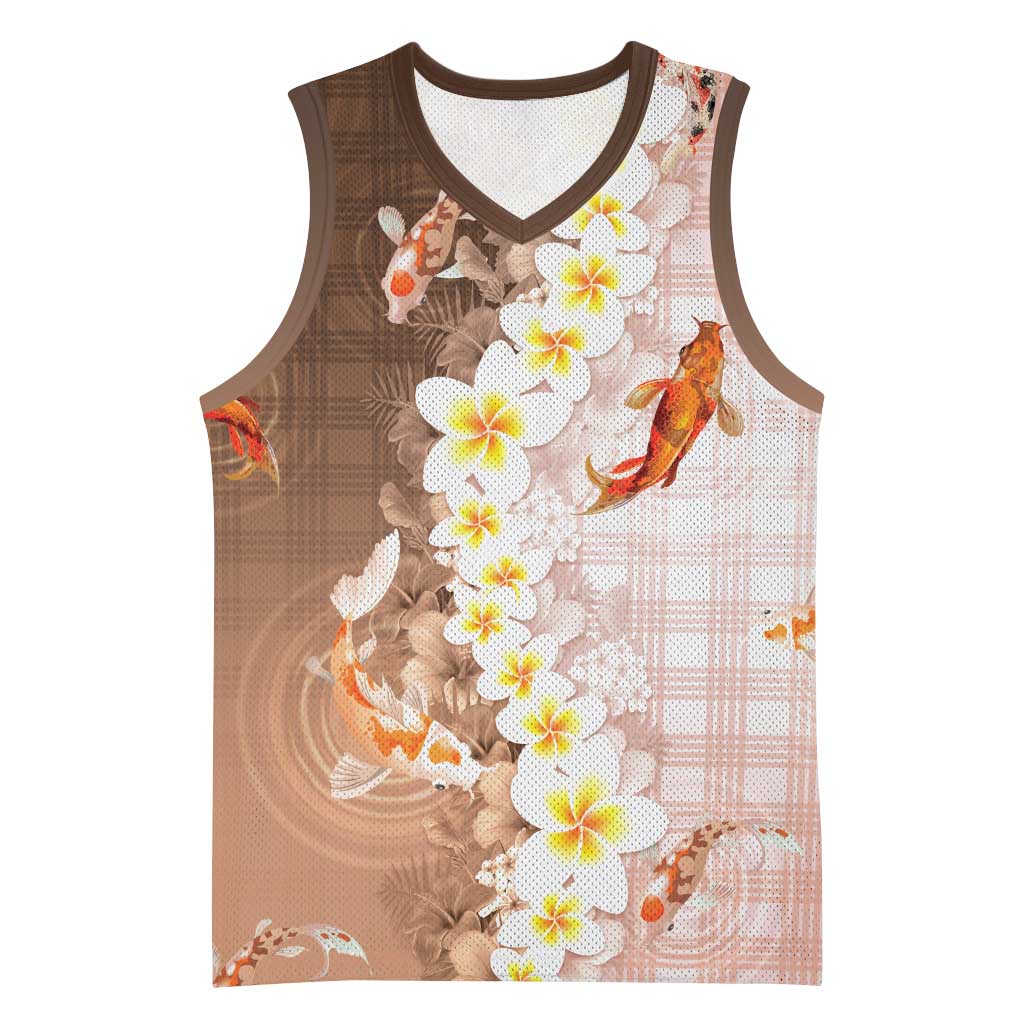 Hawaii And Japan Basketball Jersey Plumeria Lei With Koi Fish Beige LT05 Unisex Beige - Polynesian Pride
