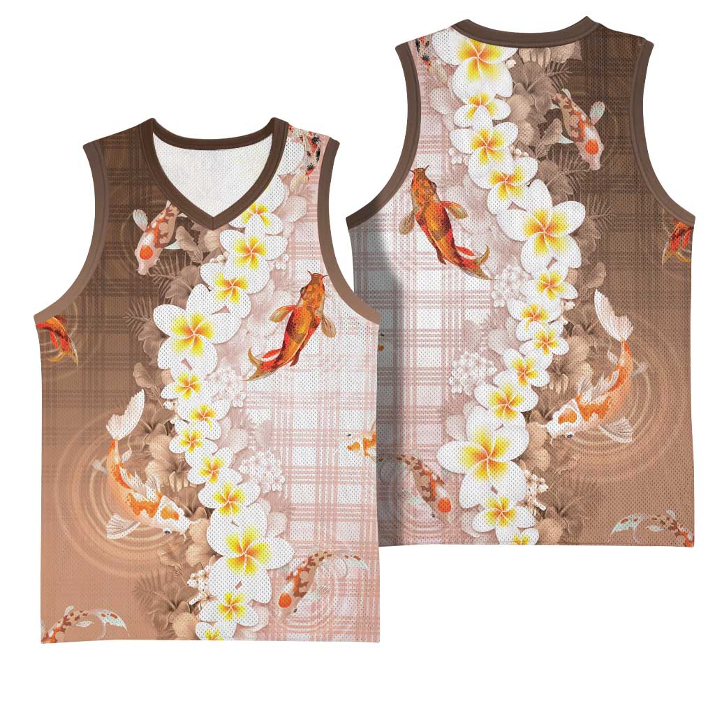 Hawaii And Japan Basketball Jersey Plumeria Lei With Koi Fish Beige LT05 - Polynesian Pride