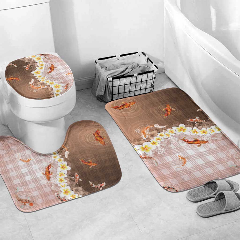 Hawaii And Japan Bathroom Set Plumeria Lei With Koi Fish Beige - Polynesian Pride