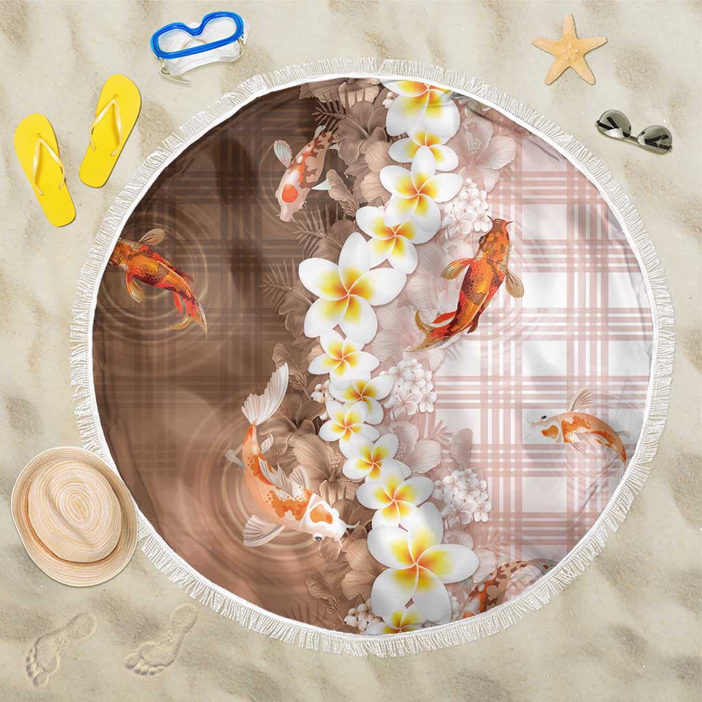 Hawaii And Japan Beach Blanket Plumeria Lei With Koi Fish Beige - Polynesian Pride