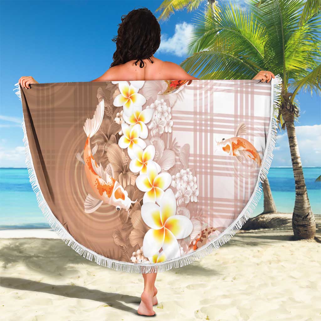 Hawaii And Japan Beach Blanket Plumeria Lei With Koi Fish Beige - Polynesian Pride