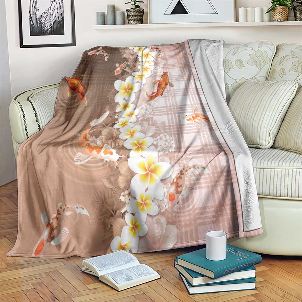 Hawaii And Japan Blanket Plumeria Lei With Koi Fish Beige - Polynesian Pride