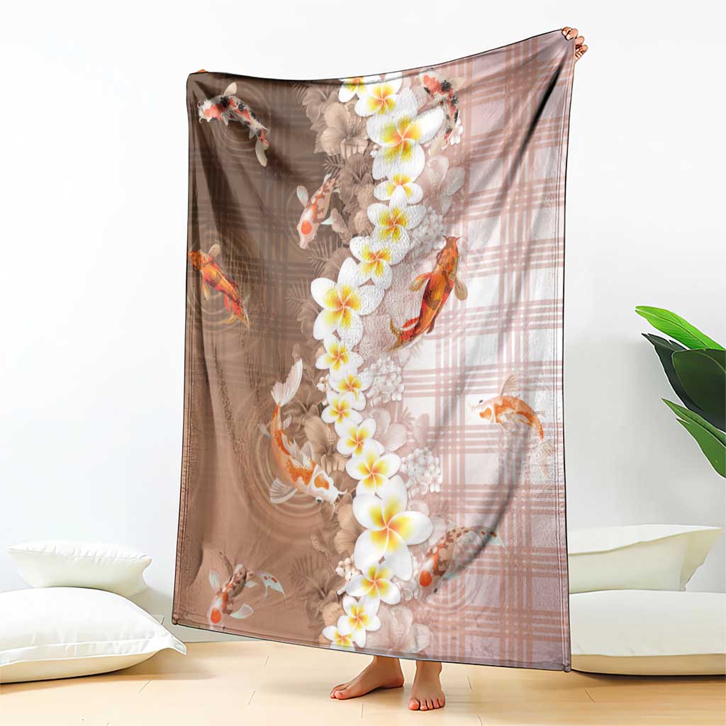 Hawaii And Japan Blanket Plumeria Lei With Koi Fish Beige - Polynesian Pride