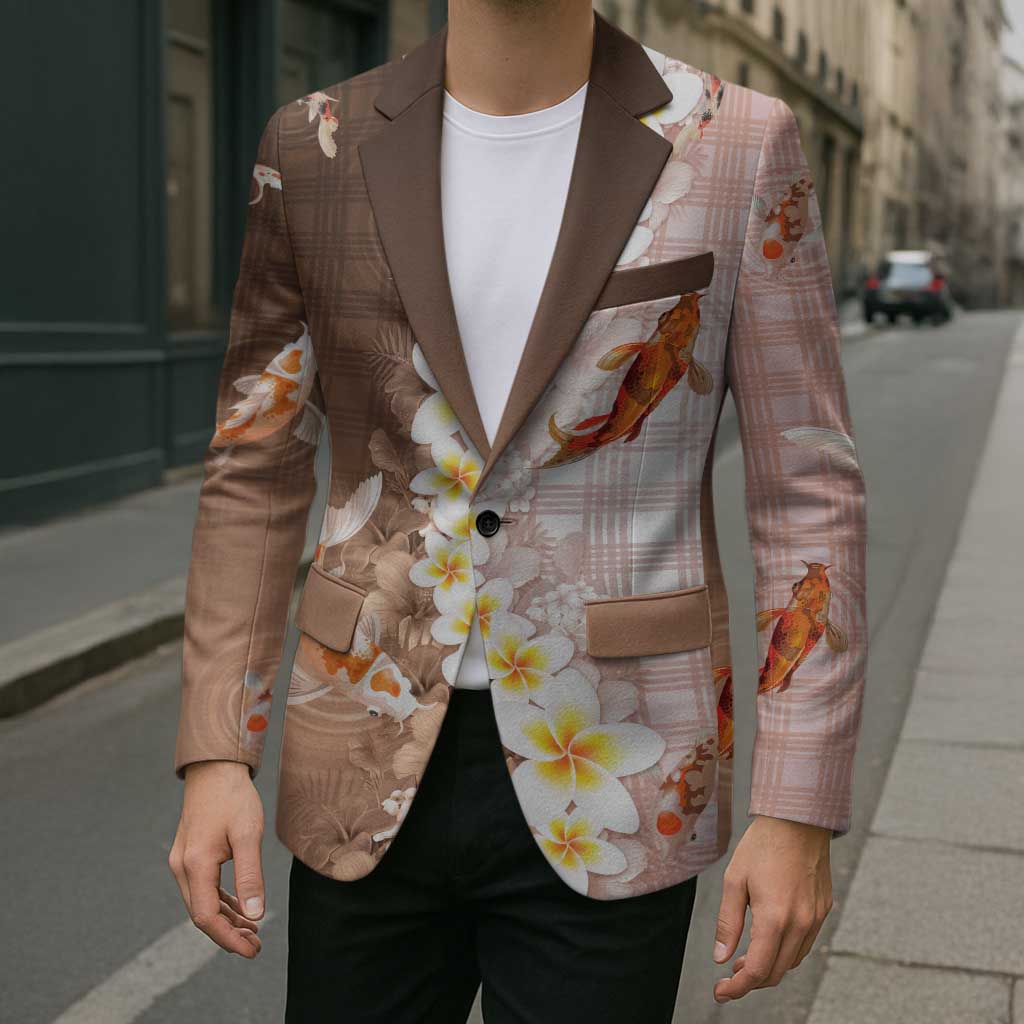 Hawaii And Japan Blazer Plumeria Lei With Koi Fish Beige - Polynesian Pride