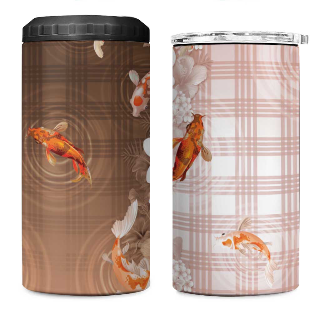 Hawaii And Japan 4 in 1 Can Cooler Tumbler Plumeria Lei With Koi Fish Beige - Polynesian Pride
