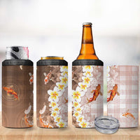Hawaii And Japan 4 in 1 Can Cooler Tumbler Plumeria Lei With Koi Fish Beige - Polynesian Pride