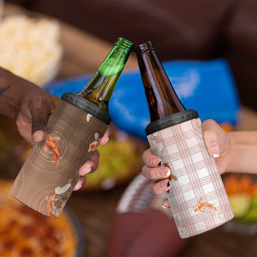 Hawaii And Japan 4 in 1 Can Cooler Tumbler Plumeria Lei With Koi Fish Beige - Polynesian Pride