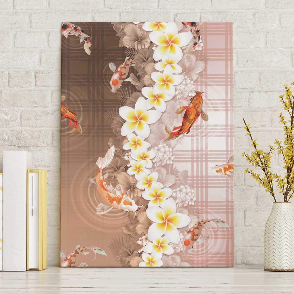 Hawaii And Japan Canvas Wall Art Plumeria Lei With Koi Fish Beige LT05 Without Frame Beige - Polynesian Pride