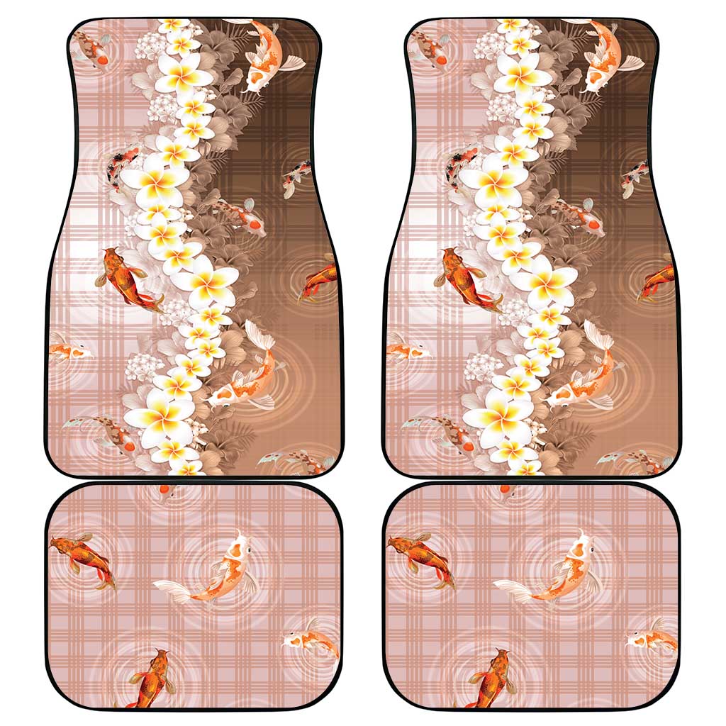 Hawaii And Japan Car Mats Plumeria Lei With Koi Fish Beige - Polynesian Pride