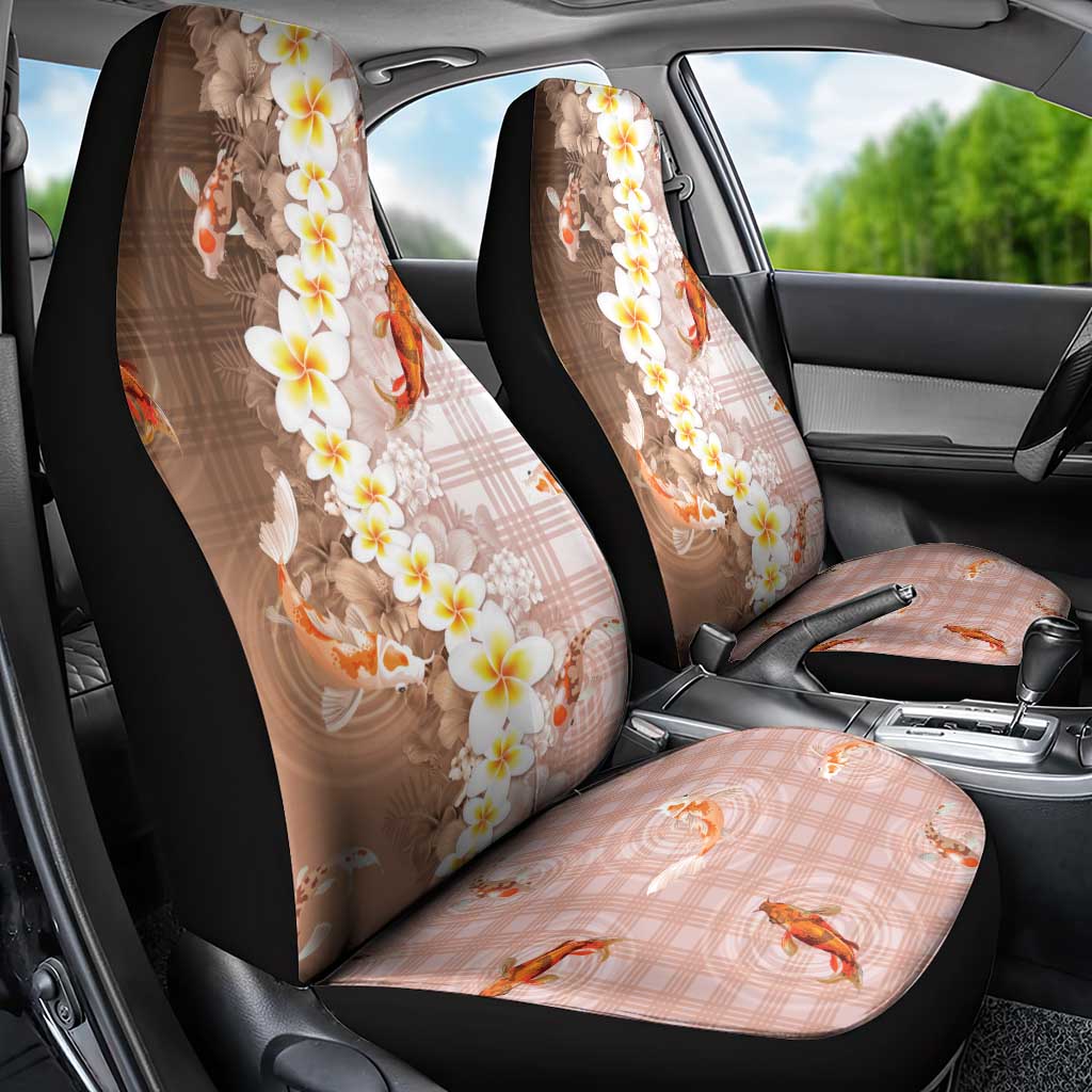 Hawaii And Japan Car Seat Cover Plumeria Lei With Koi Fish Beige - Polynesian Pride