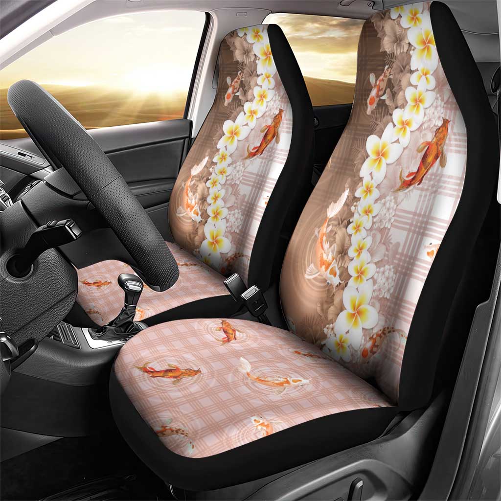 Hawaii And Japan Car Seat Cover Plumeria Lei With Koi Fish Beige - Polynesian Pride