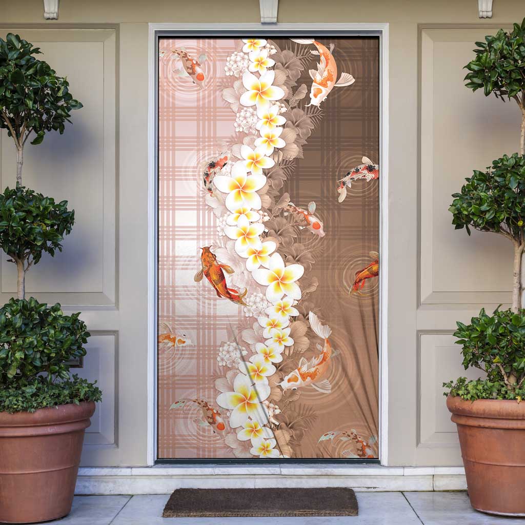 Hawaii And Japan Door Cover Plumeria Lei With Koi Fish Beige LT05 Beige - Polynesian Pride