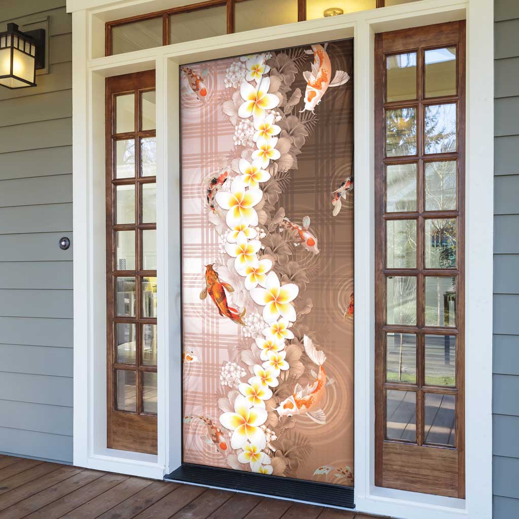 Hawaii And Japan Door Cover Plumeria Lei With Koi Fish Beige LT05 - Polynesian Pride