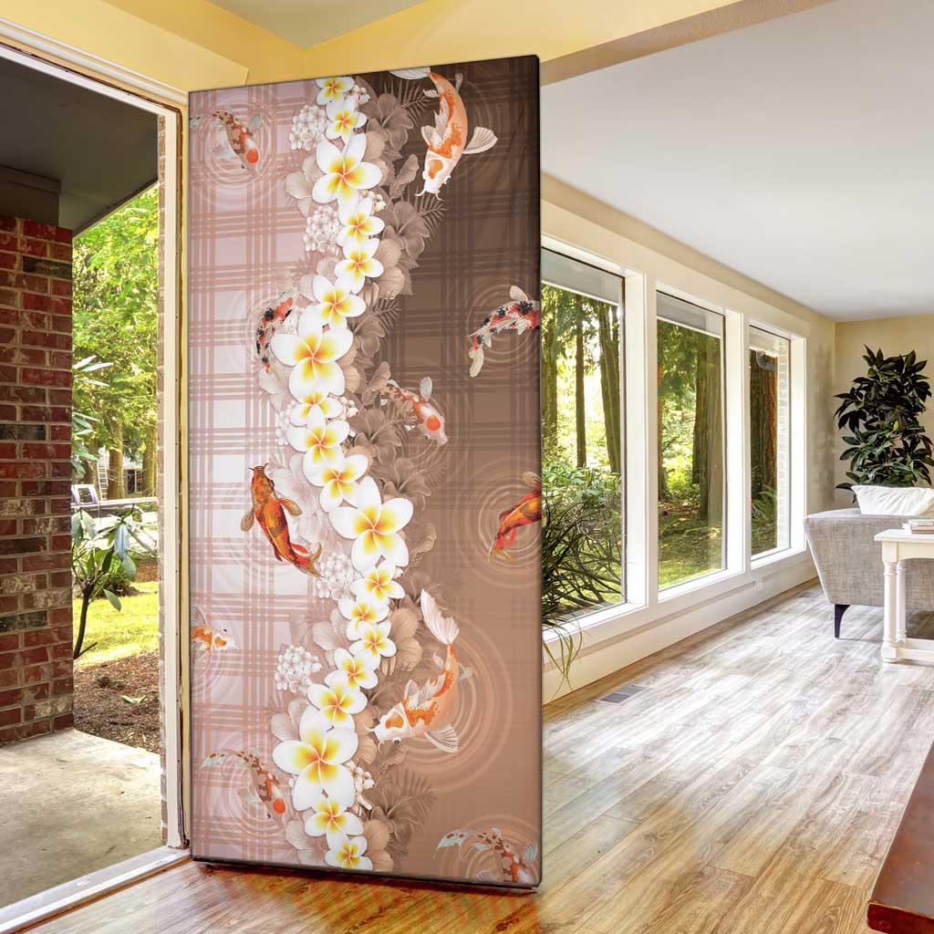 Hawaii And Japan Door Cover Plumeria Lei With Koi Fish Beige LT05 - Polynesian Pride