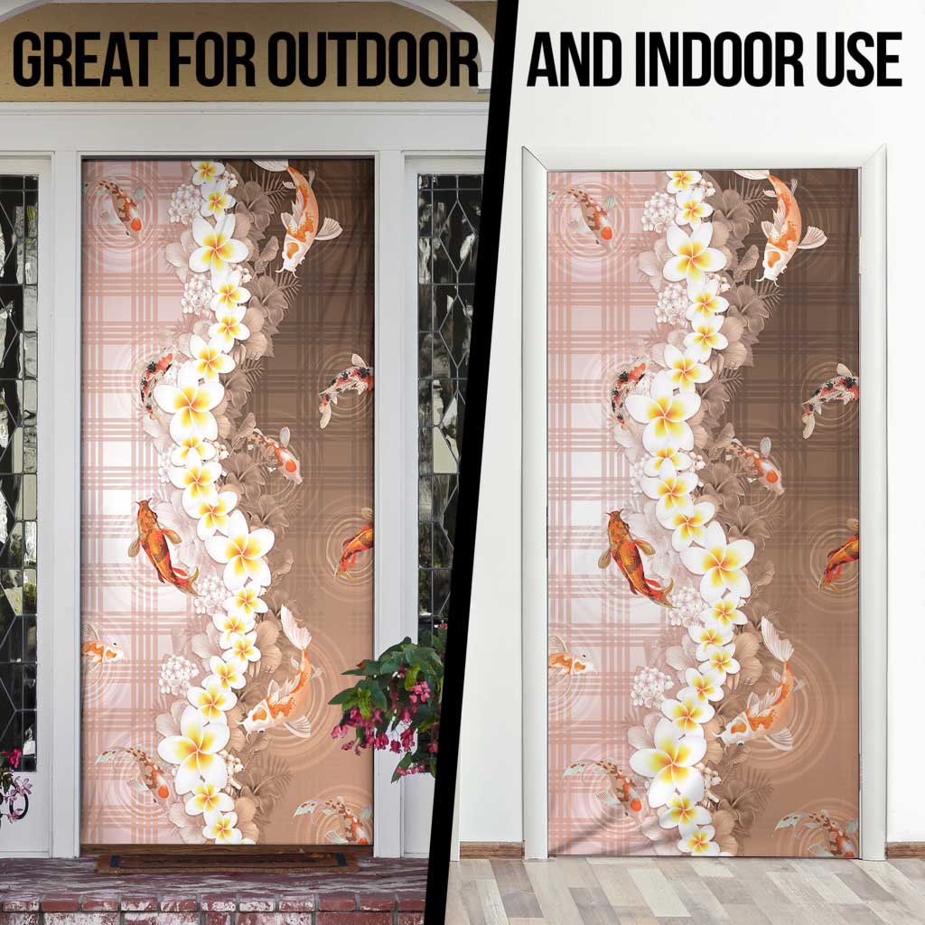 Hawaii And Japan Door Cover Plumeria Lei With Koi Fish Beige LT05 - Polynesian Pride