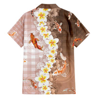 Hawaii And Japan Family Matching Long Sleeve Bodycon Dress and Hawaiian Shirt Plumeria Lei With Koi Fish Beige - Polynesian Pride
