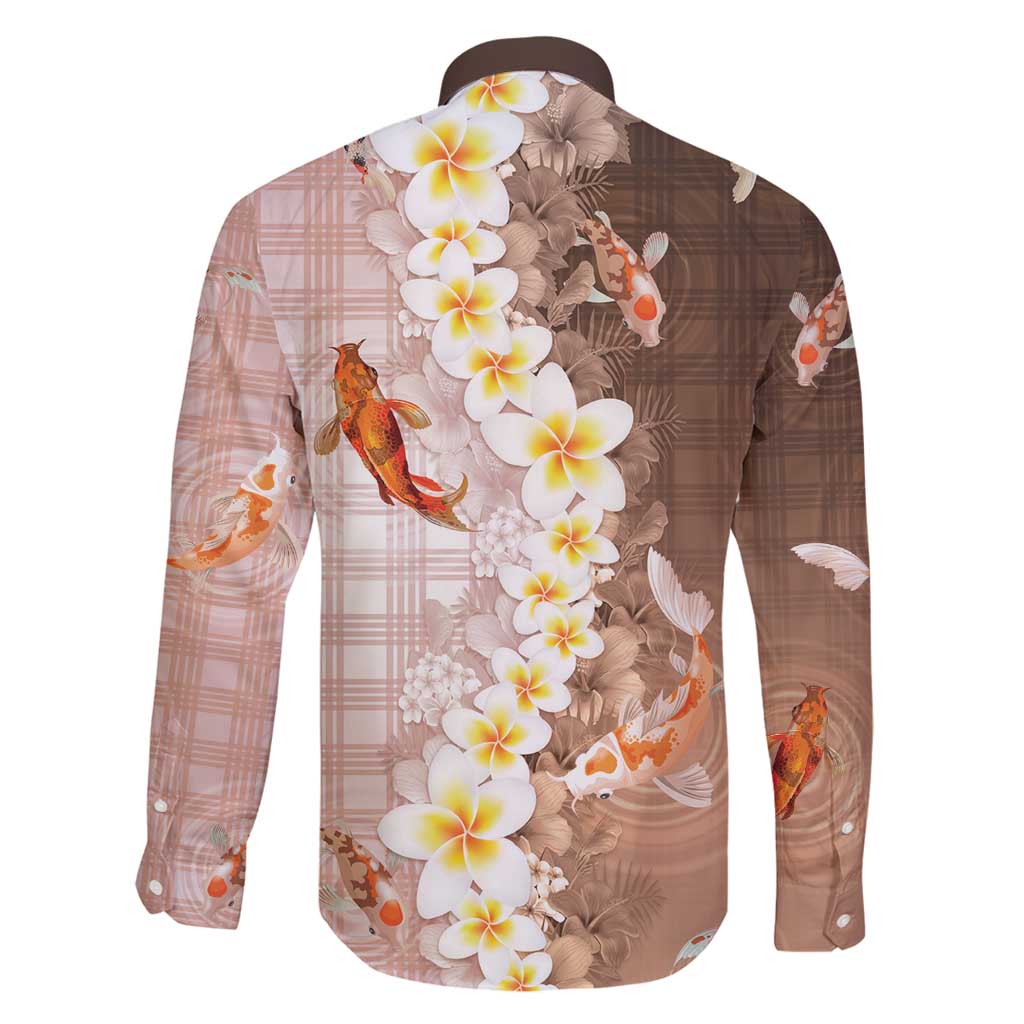 Hawaii And Japan Family Matching Long Sleeve Bodycon Dress and Hawaiian Shirt Plumeria Lei With Koi Fish Beige - Polynesian Pride