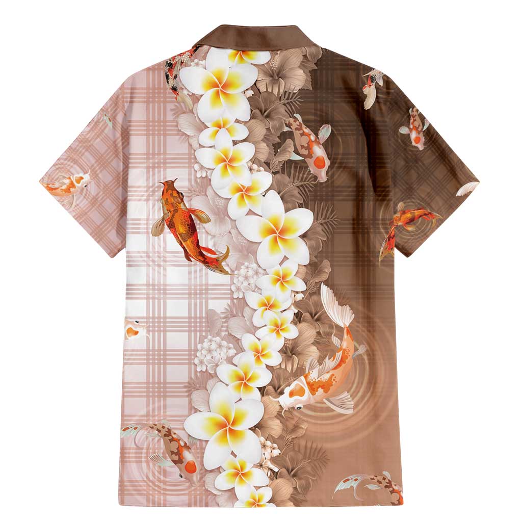 Hawaii And Japan Family Matching Mermaid Dress and Hawaiian Shirt Plumeria Lei With Koi Fish Beige - Polynesian Pride