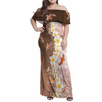 Hawaii And Japan Family Matching Off Shoulder Maxi Dress and Hawaiian Shirt Plumeria Lei With Koi Fish Beige - Polynesian Pride