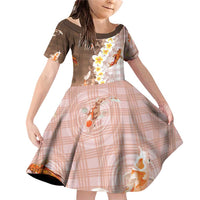 Hawaii And Japan Family Matching Off Shoulder Short Dress and Hawaiian Shirt Plumeria Lei With Koi Fish Beige - Polynesian Pride