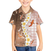 Hawaii And Japan Family Matching Off Shoulder Short Dress and Hawaiian Shirt Plumeria Lei With Koi Fish Beige - Polynesian Pride