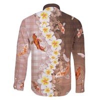 Hawaii And Japan Family Matching Summer Maxi Dress and Hawaiian Shirt Plumeria Lei With Koi Fish Beige - Polynesian Pride