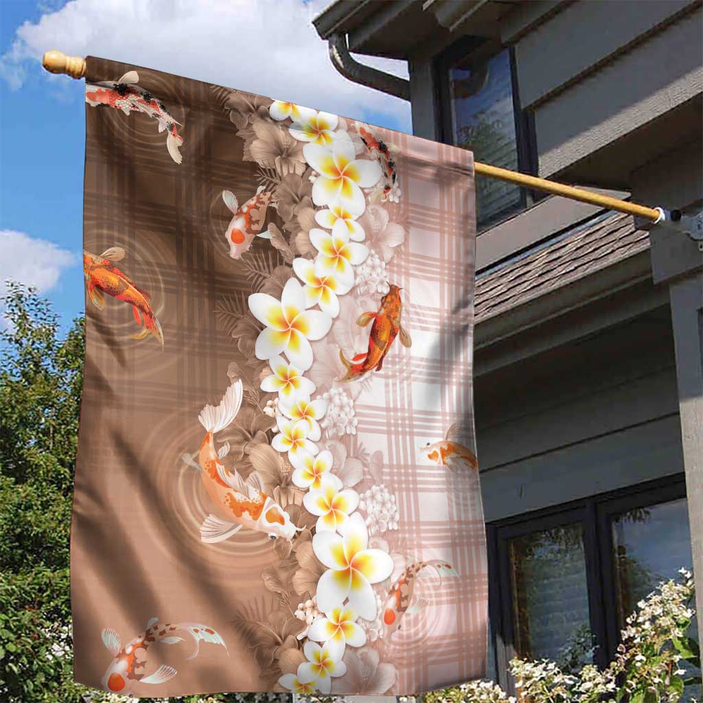 Hawaii And Japan Garden Flag Plumeria Lei With Koi Fish Beige - Polynesian Pride