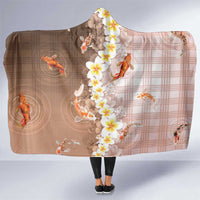 Hawaii And Japan Hooded Blanket Plumeria Lei With Koi Fish Beige LT05 One Size Beige - Polynesian Pride