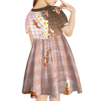 Hawaii And Japan Kid Short Sleeve Dress Plumeria Lei With Koi Fish Beige LT05 - Polynesian Pride