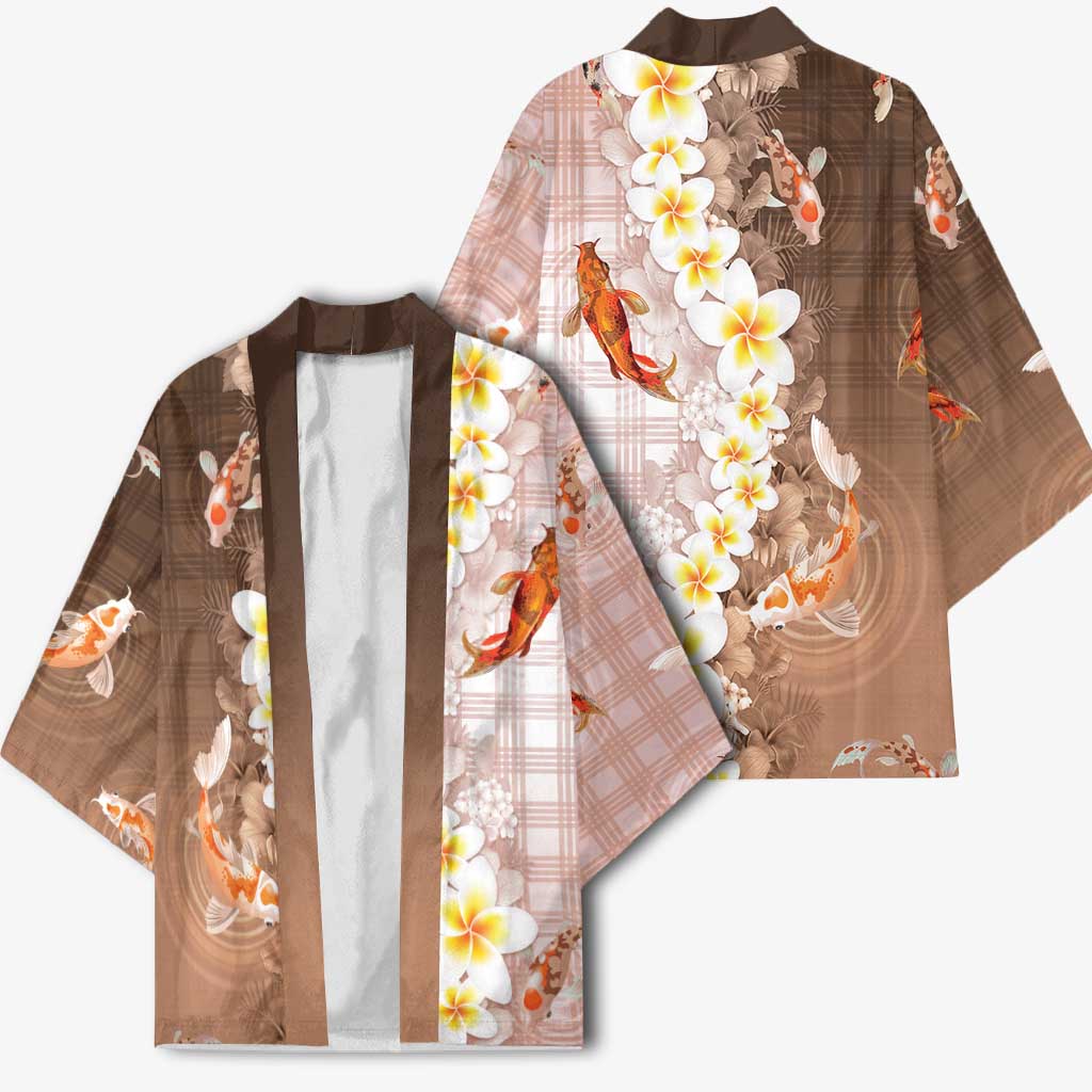 Hawaii And Japan Kimono Plumeria Lei With Koi Fish Beige - Polynesian Pride
