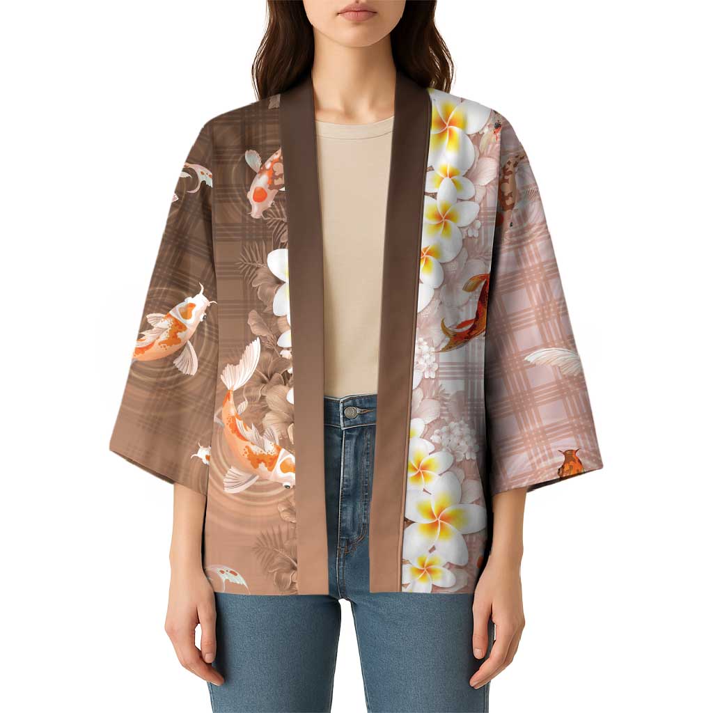 Hawaii And Japan Kimono Plumeria Lei With Koi Fish Beige - Polynesian Pride