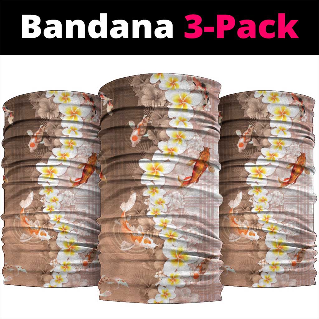 Hawaii And Japan Neck Gaiter Plumeria Lei With Koi Fish Beige LT05 package One Size: 25*50cm Beige - Polynesian Pride