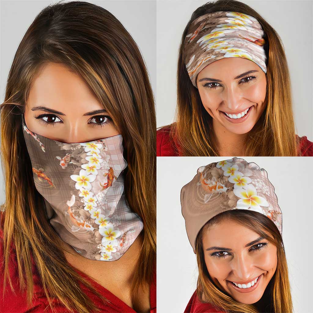 Hawaii And Japan Neck Gaiter Plumeria Lei With Koi Fish Beige LT05 - Polynesian Pride