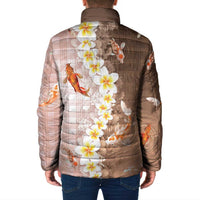 Hawaii And Japan Padded Jacket Plumeria Lei With Koi Fish Beige LT05 - Polynesian Pride