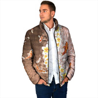 Hawaii And Japan Padded Jacket Plumeria Lei With Koi Fish Beige LT05 - Polynesian Pride